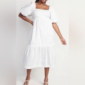 Old Navy Midi White Puff Sleeve Dress - 2X